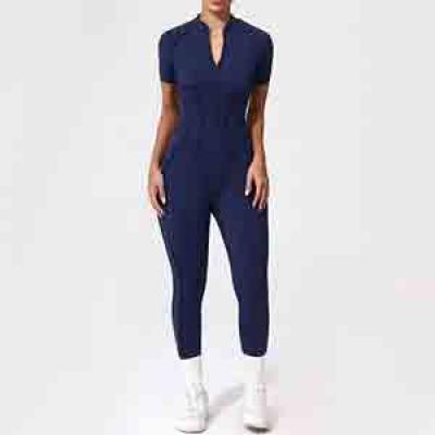 Zippered short-sleeved jumpsuit