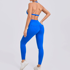 Hanging neck bra pocket trousers yoga suit