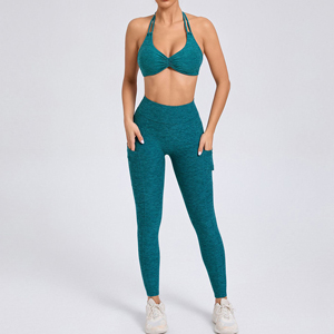Hanging neck bra with pocket trousers yoga suit