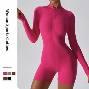 Open-collar zipper jumpsuit