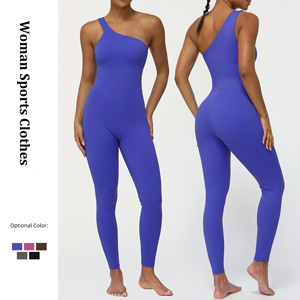 Slanted shoulder long-sleeved yoga jumpsuit
